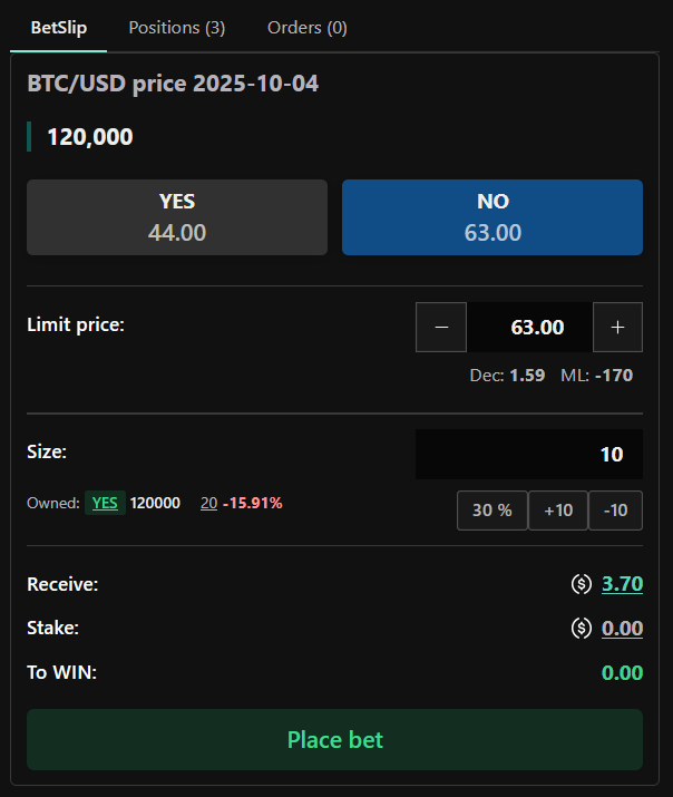 Order placement form
